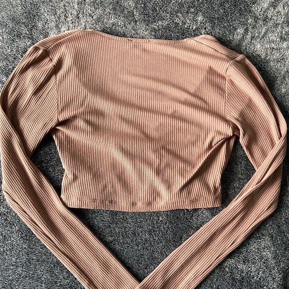 dynamite light brown ribbed v-neck long sleeve top - Picture 2 of 4
